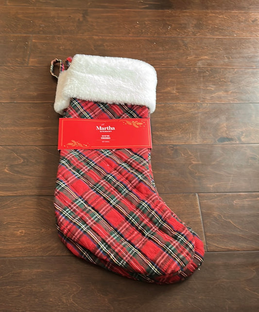Martha Stewart Set Of 2 Tartan Plaid Stockings With Faux Fur 22”  New