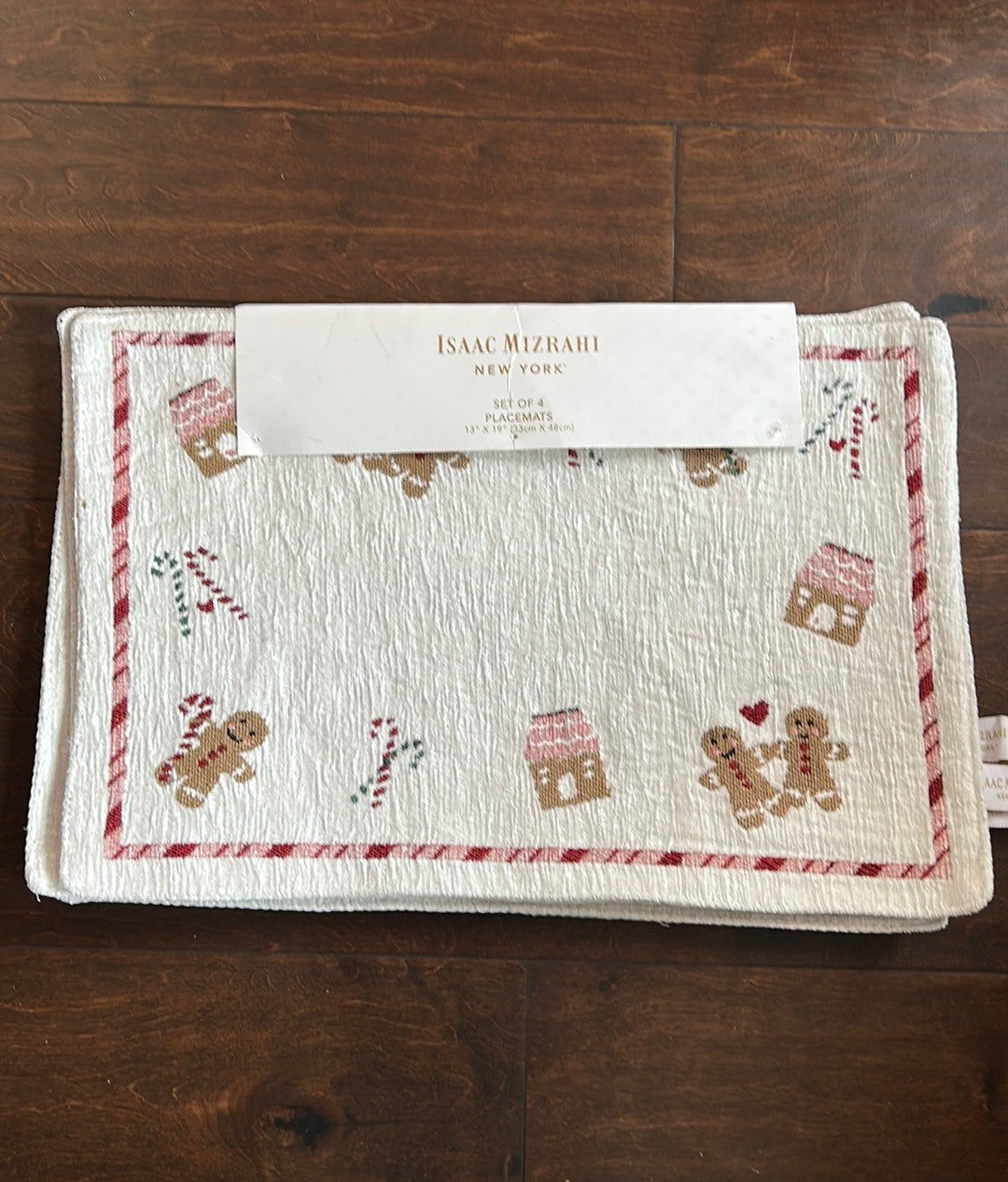 Isaac Mizrahi Set Of 4 Placemats Christmas Candy Cane Gingerbread New