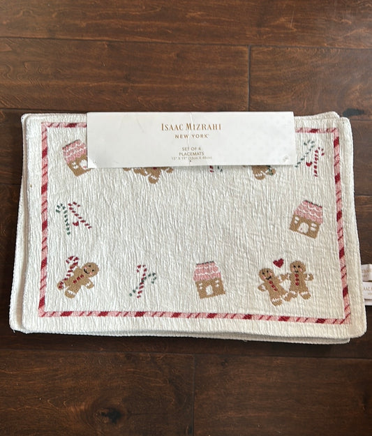 Isaac Mizrahi Set Of 4 Placemats Christmas Candy Cane Gingerbread New