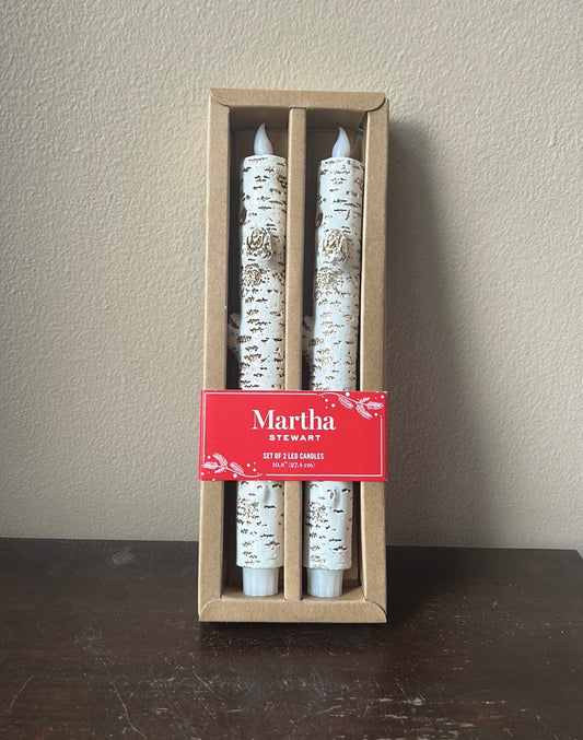 Martha Stewart Set Of 2 Flameless LED Candles Birch Tree Look