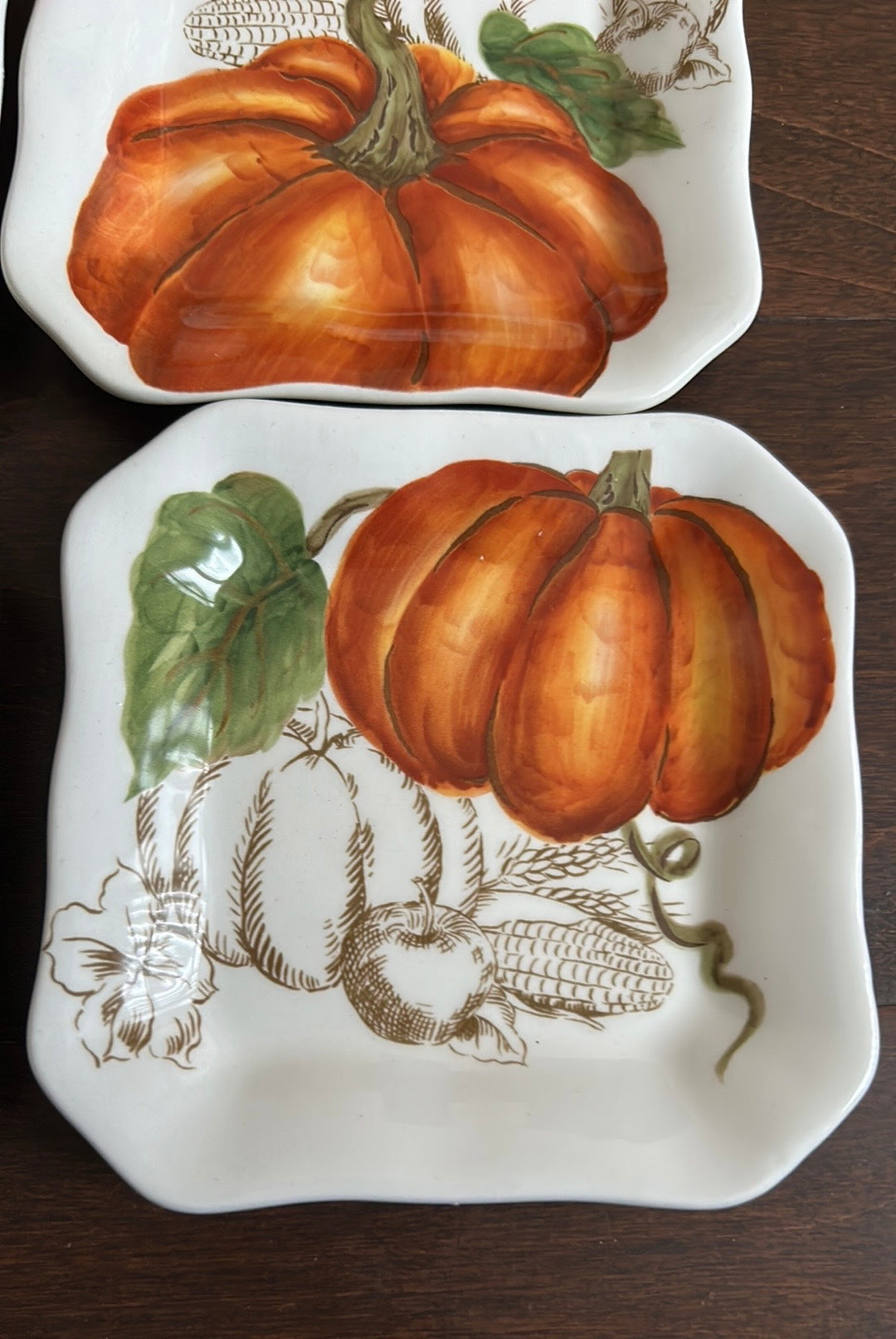 MAXCERA Set 4 Pumpkin GIVE THANKS Thanksgiving Dessert Appetizer Plates