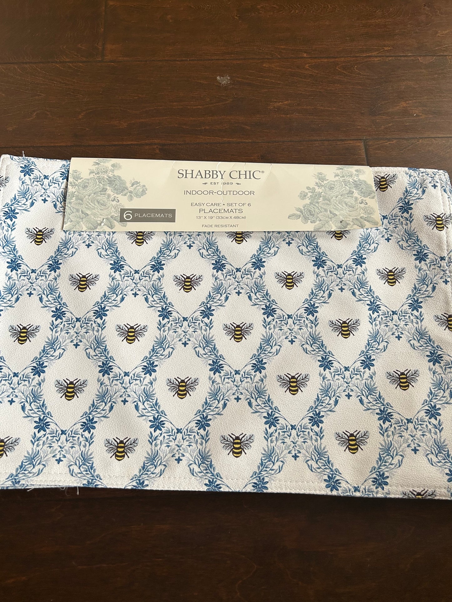 Shabby Chic Set Of 6 Bumblebee Placemats New Floral Blue
