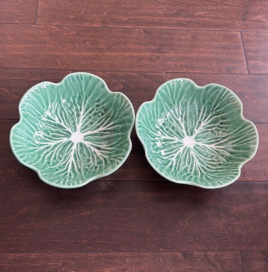 Set Of 2 New Serving Bowls 9” Cabbage Easter Spring Scalloped Edge Green