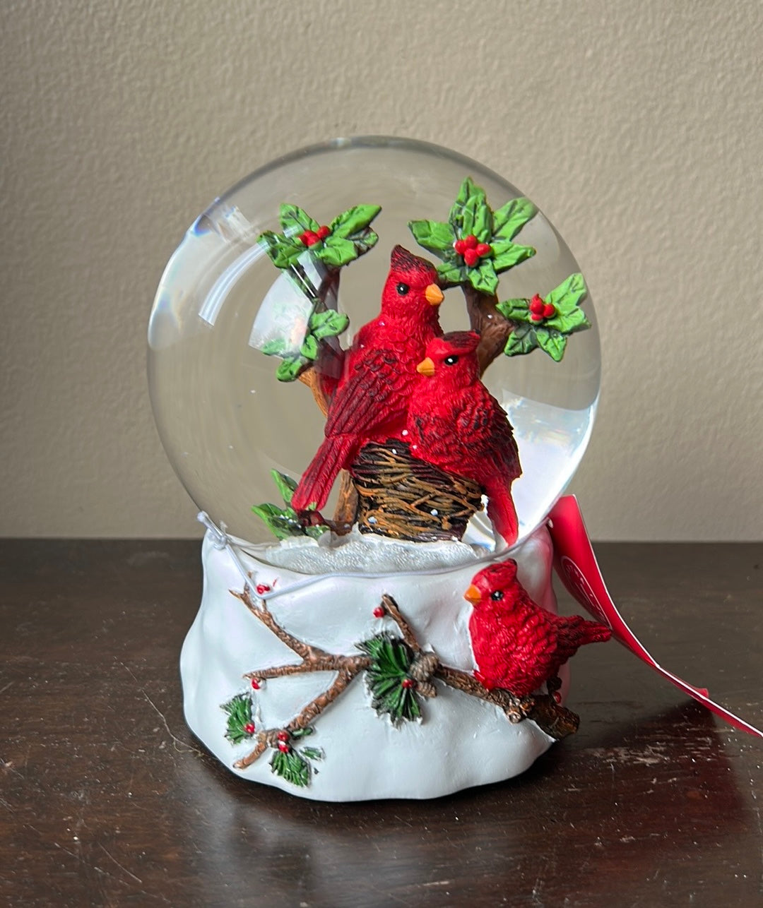 Martha Stewart Red Cardinal Snowglobe Musical Christmas Holly Berry New