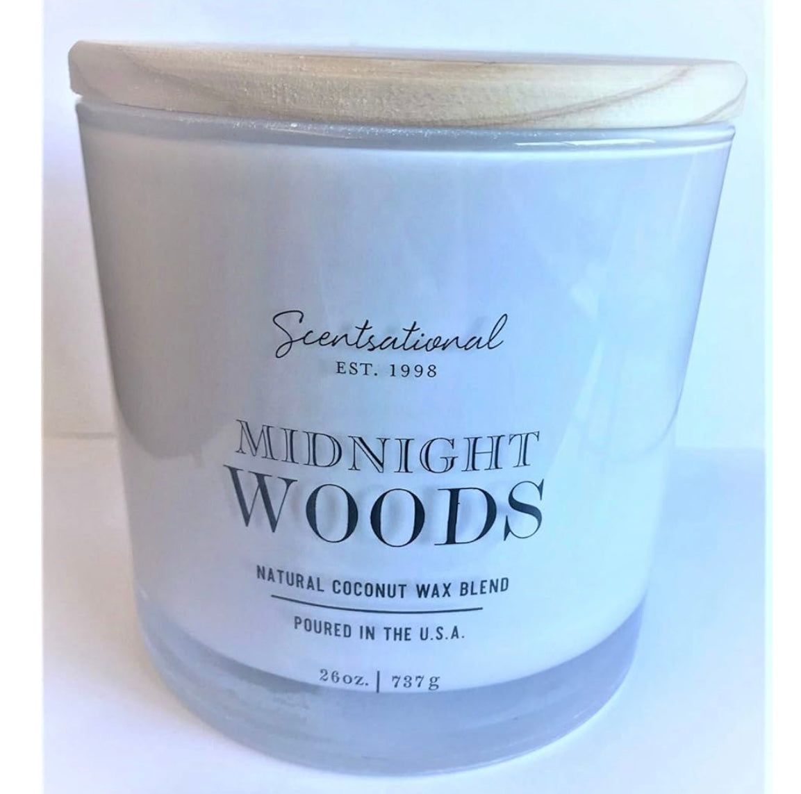 Scentsational Midnight Woods Candle New 26 oz Coconut Wax Blend Large Glass Jar