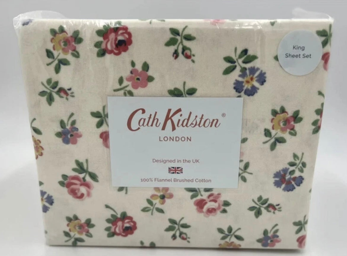 4 PC CATH KIDSTON Floral SHEET SET LINEN SPRING ” FLANNEL BRUSHED COTTON KING