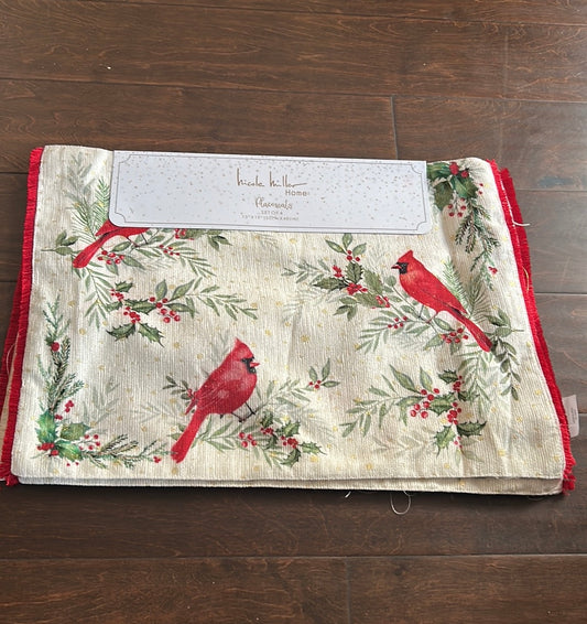 4 Nicole Miller Home Christmas Placemats Poinsettia Holly Berry New