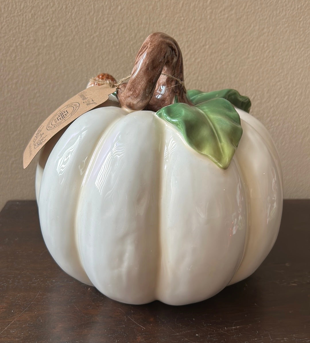 Fitz & Floyd Ceramic Pumpkin Off White Acorn New Thanksgiving Decor Handcrafted