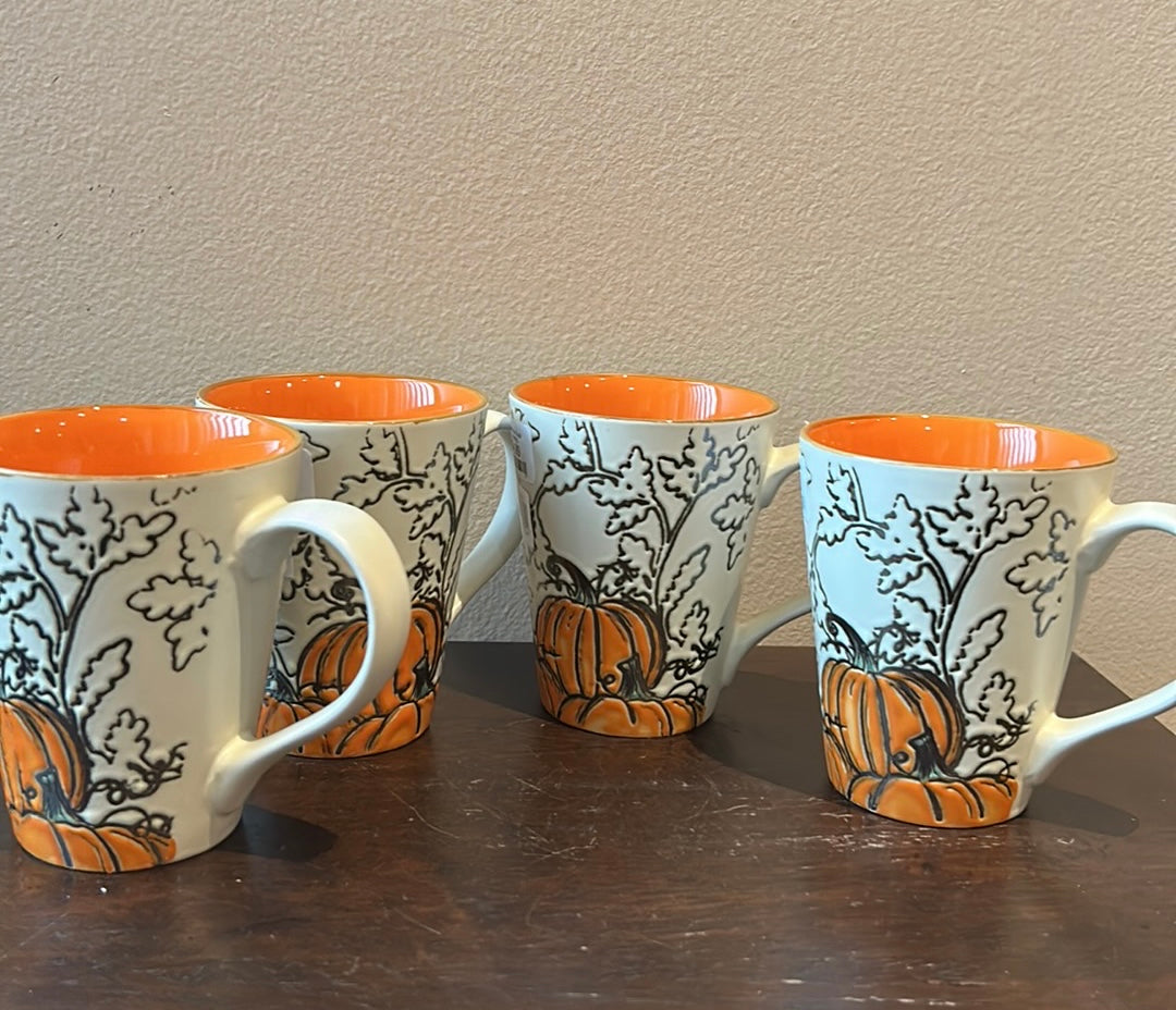 Eli & Ana Pumpkin Leaves Thanksgiving Set Of 4 Mugs Cups Ceramic Fall New