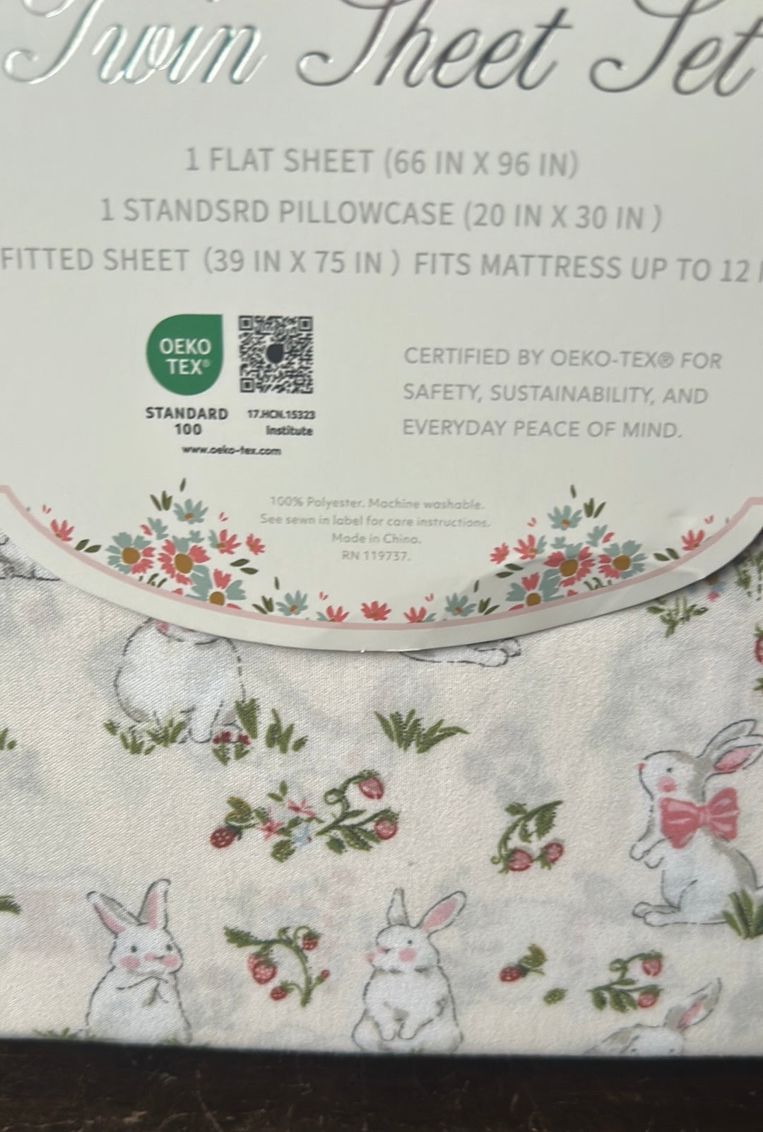 Envogue Twin Sheet Set Easter Bunny Floral Spring New