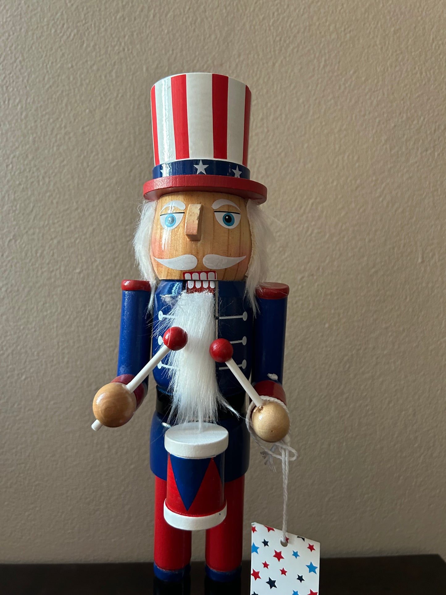 Stars & Stripes New Americana Wood Nutcracker With Drum 14”Tall