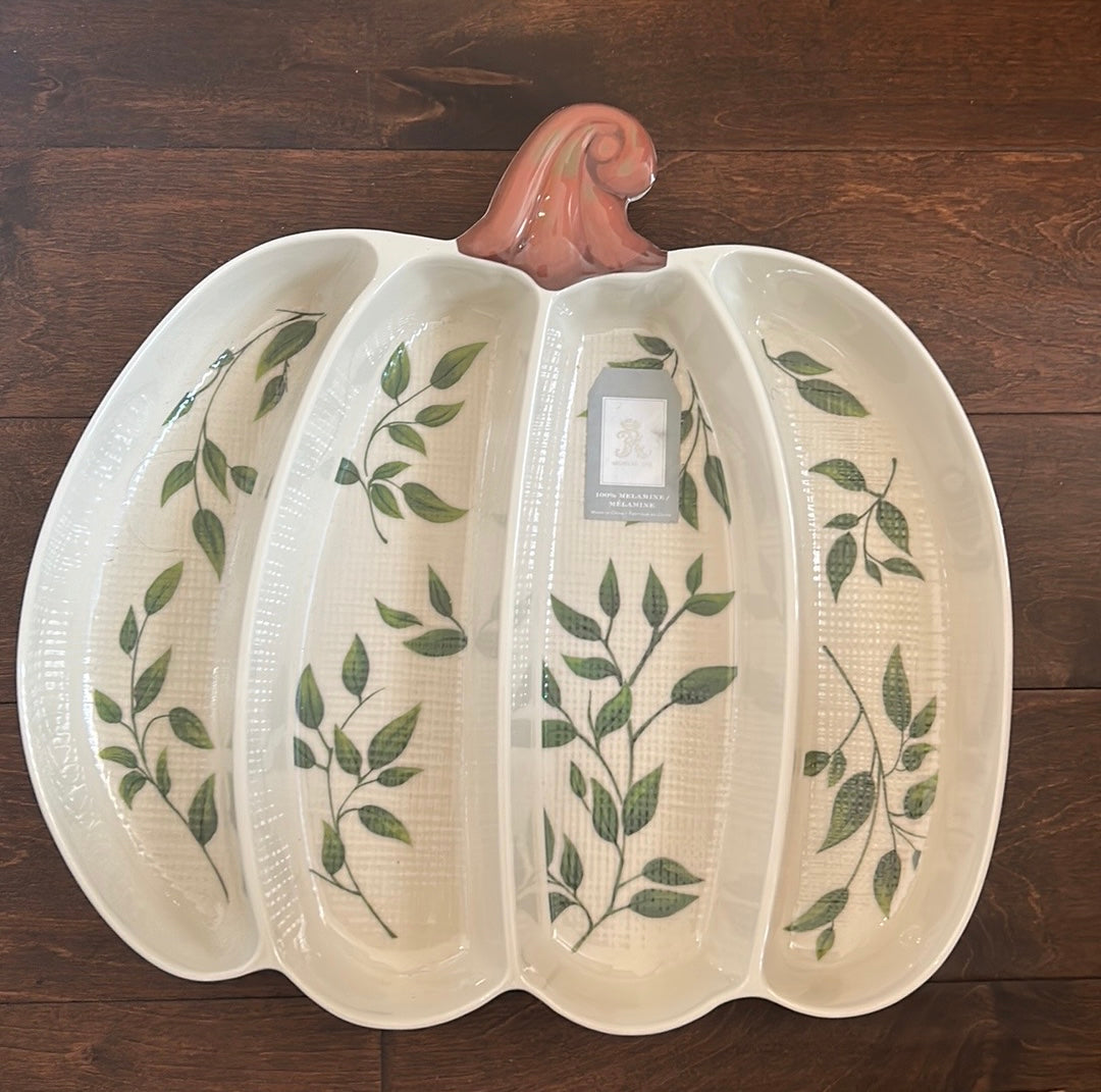 Rachel Ashwell Off White Green Pumpkin Shaped Melamine Serving Tray Platter