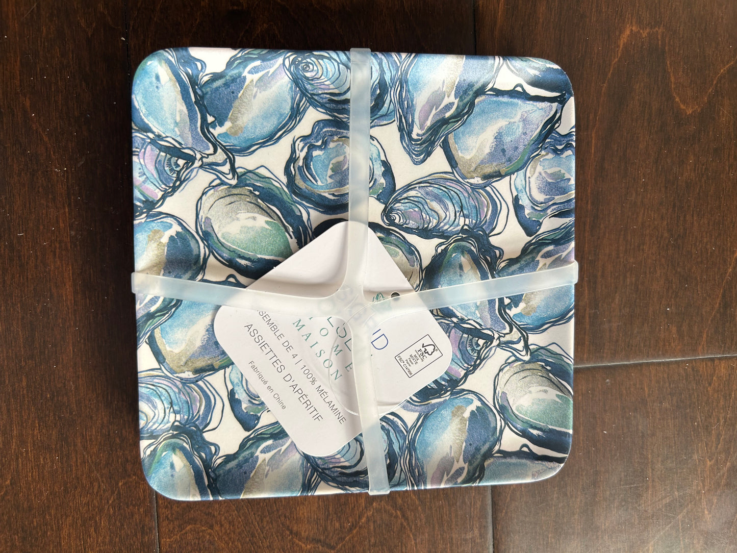 Sigrid Olsen Oyster Melamine Set Of 4 Appetizer Plates Nautical 6” Square