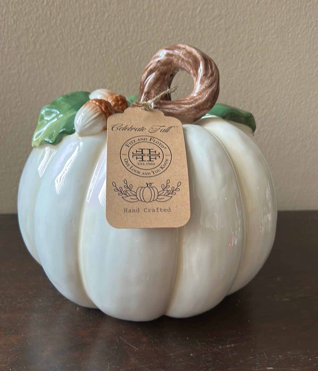 Fitz & Floyd Ceramic Pumpkin Off White Acorn New Thanksgiving Decor Handcrafted