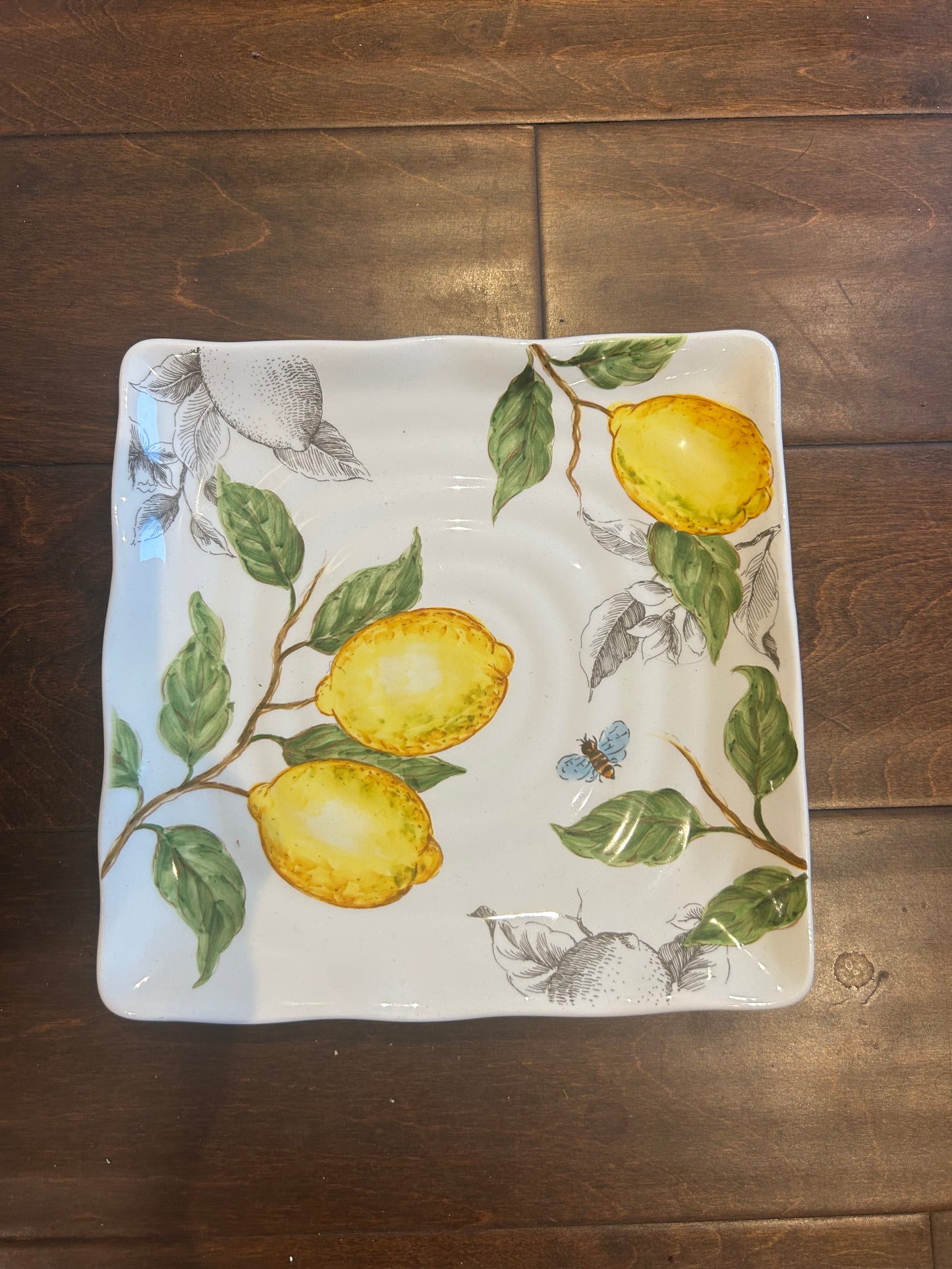 Maxcera Set of 4 Lemon Bumblebee Print ceramic Salad Plates new