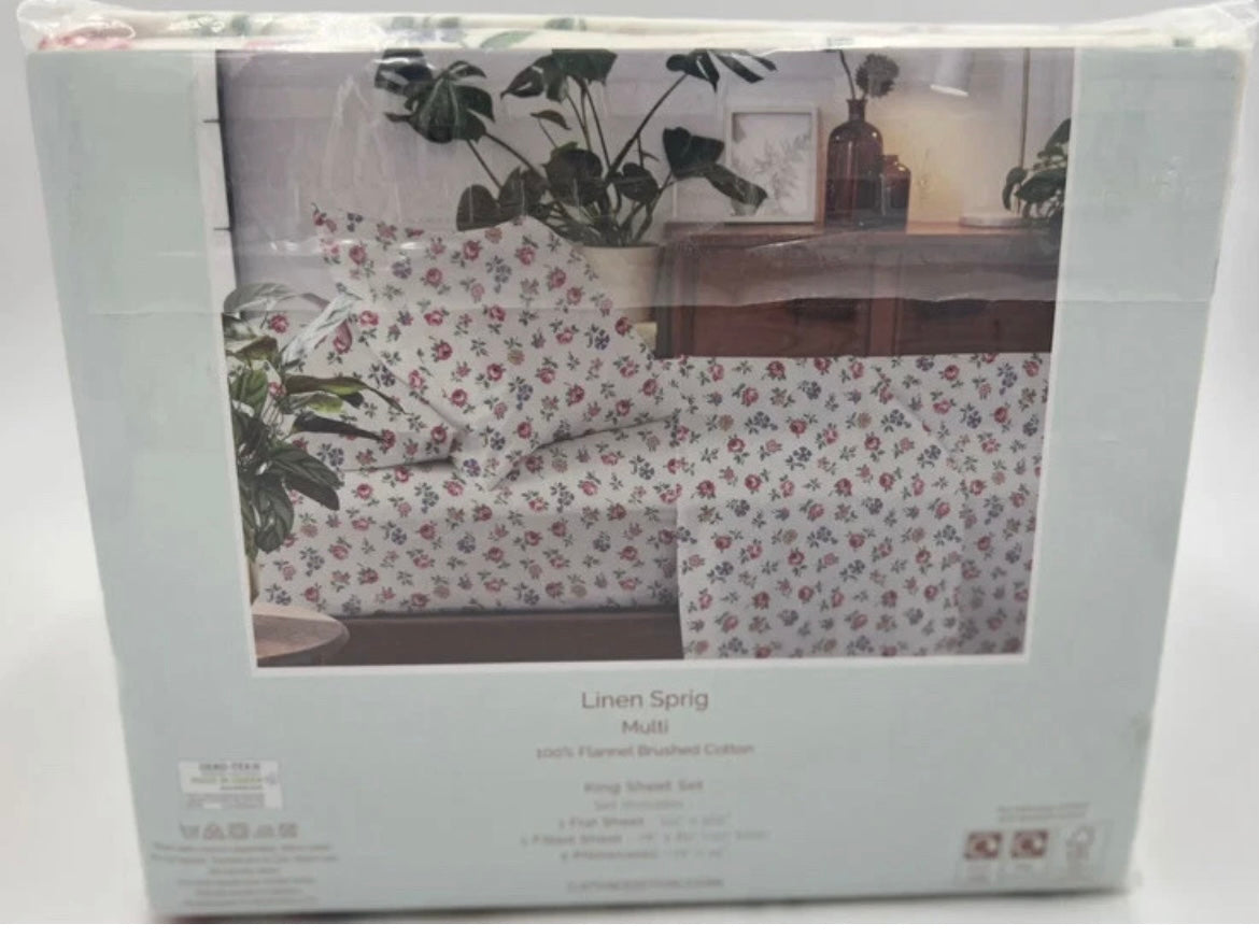 4 PC CATH KIDSTON Floral SHEET SET LINEN SPRING ” FLANNEL BRUSHED COTTON KING