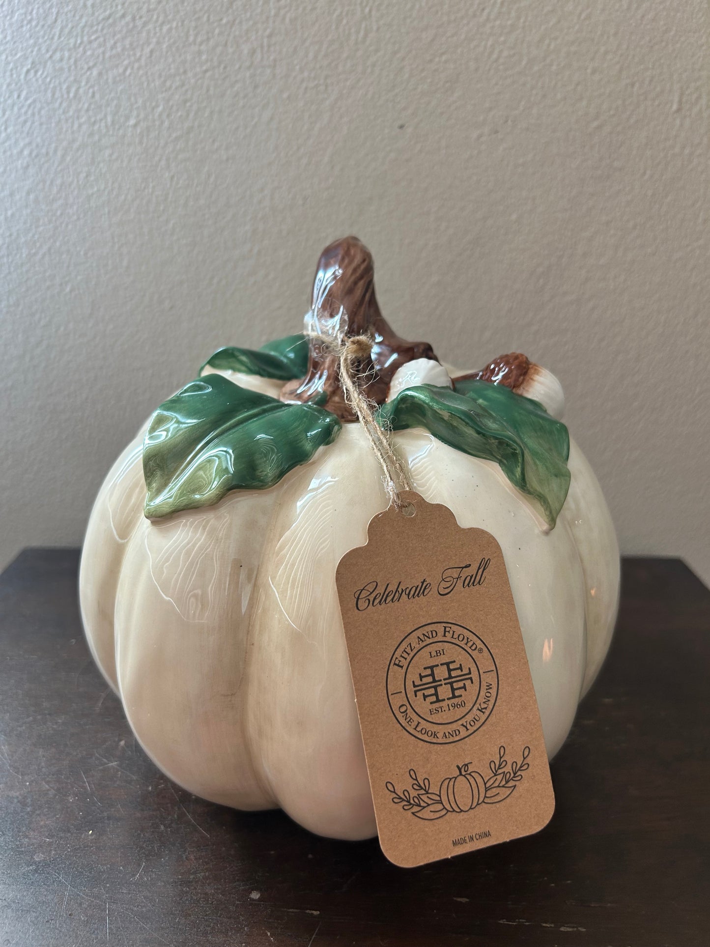 Fitz & Floyd Ceramic Pumpkin Beige  Acorn New Thanksgiving Decor