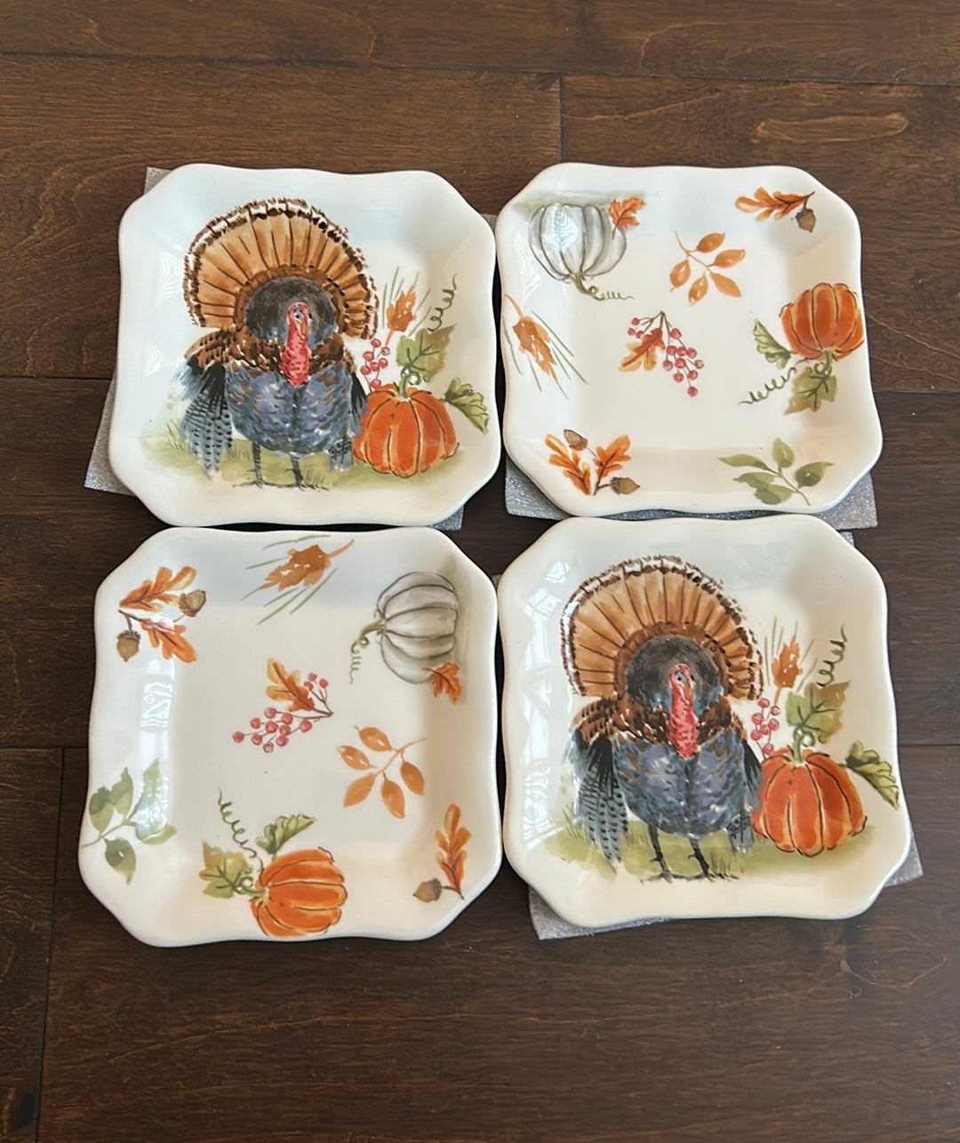 MAXCERA Set 4 Pumpkin Turkey Thanksgiving Dessert Appetizer Plates