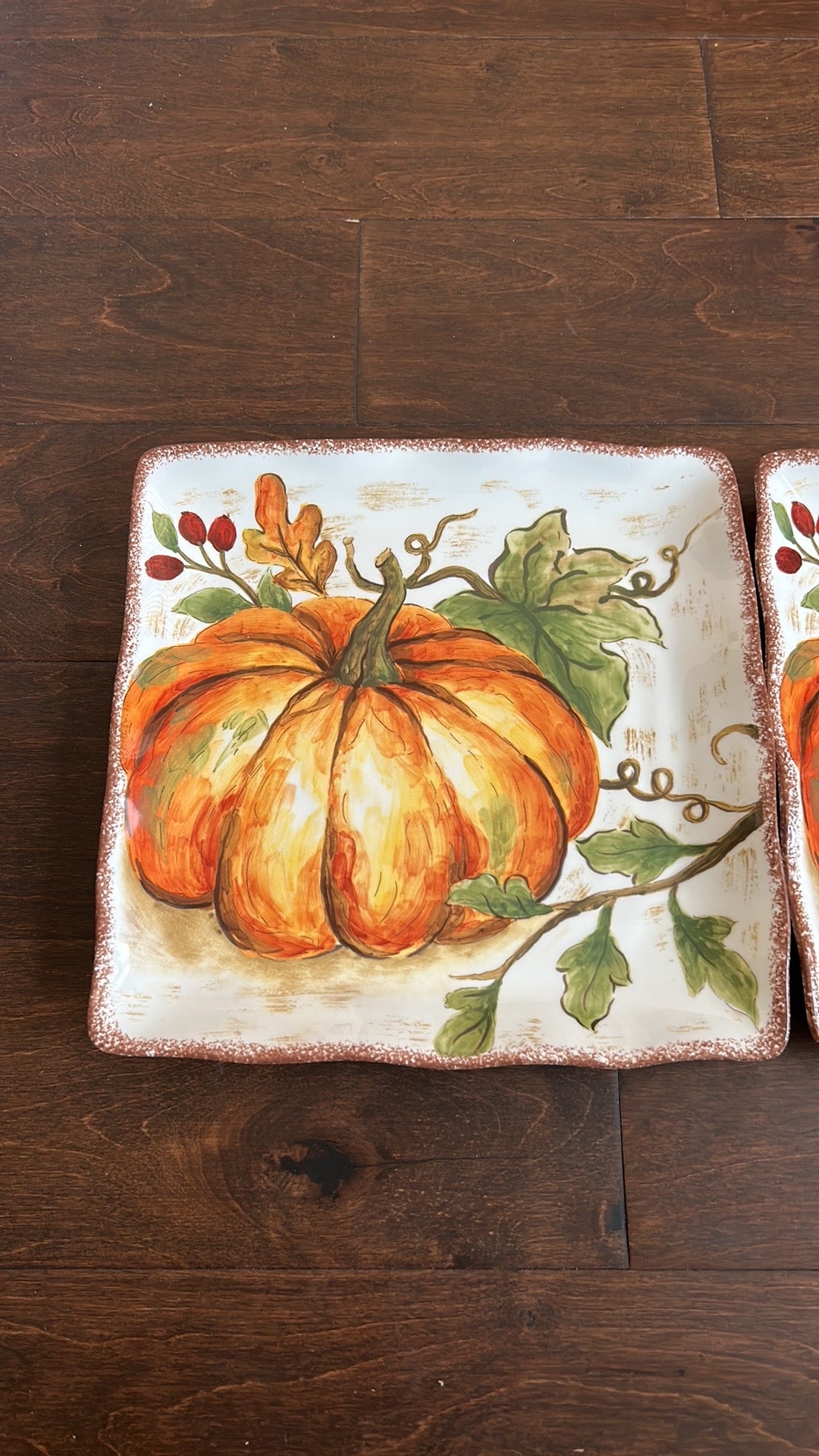 Maxcera Pumpkin Fall Leaves 2 Dinner Plates Ceramic Square