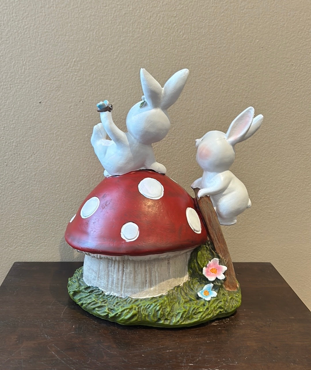 Cute Easter Figurine With Bunny And Mushroom House