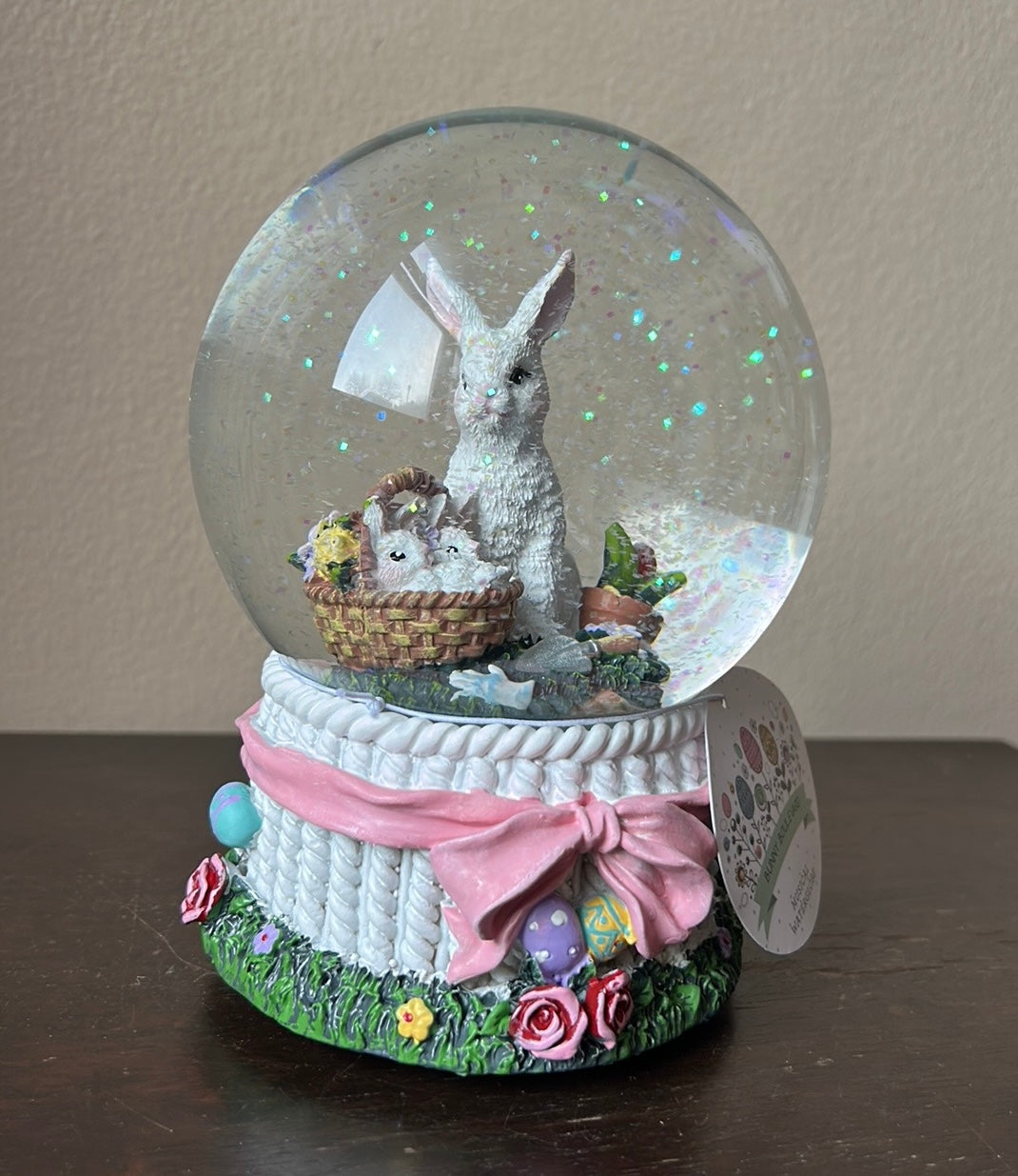 Bunny Boulevard Musical Snowglobe New Easter Bunny Baby Bunnies In Basket