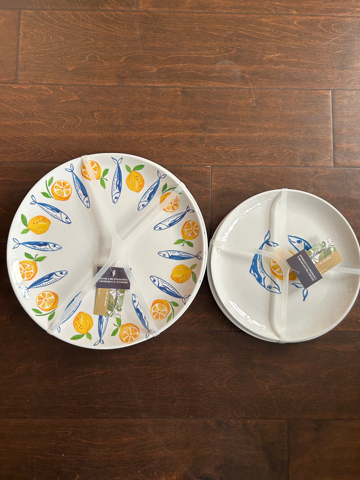 Tommy Bahama 8 Pc Dinnerware Set New Mediterranean Melamine Lemons Fish