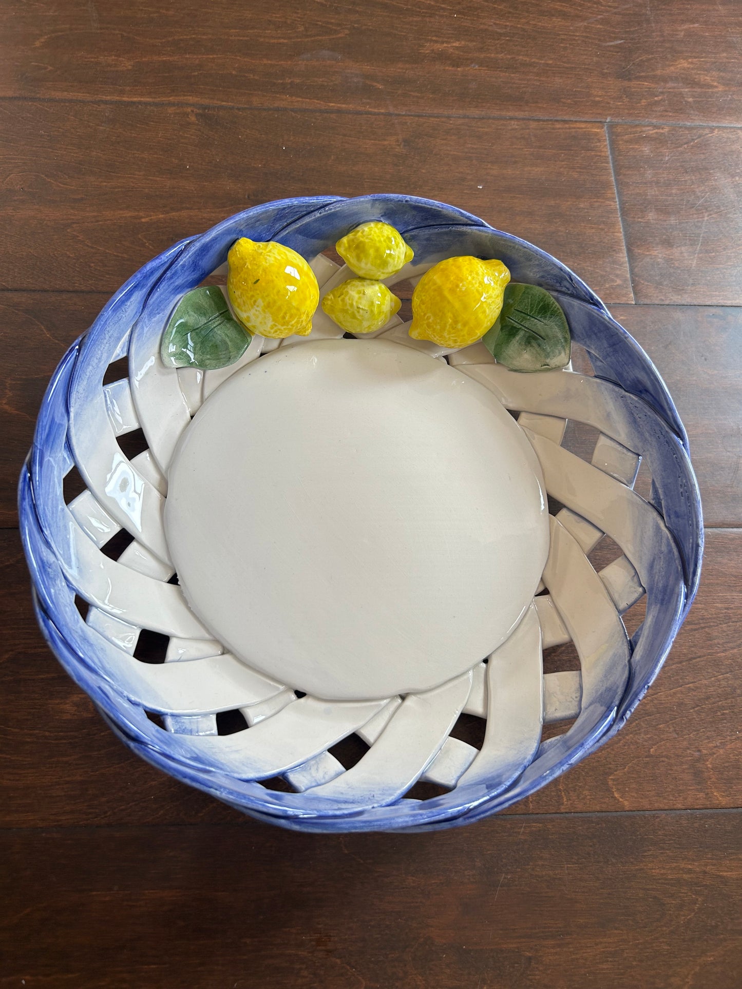 Lanzarin Ceramiche New Decorative Basket Platter Lemons Oval Blue Made In Italy