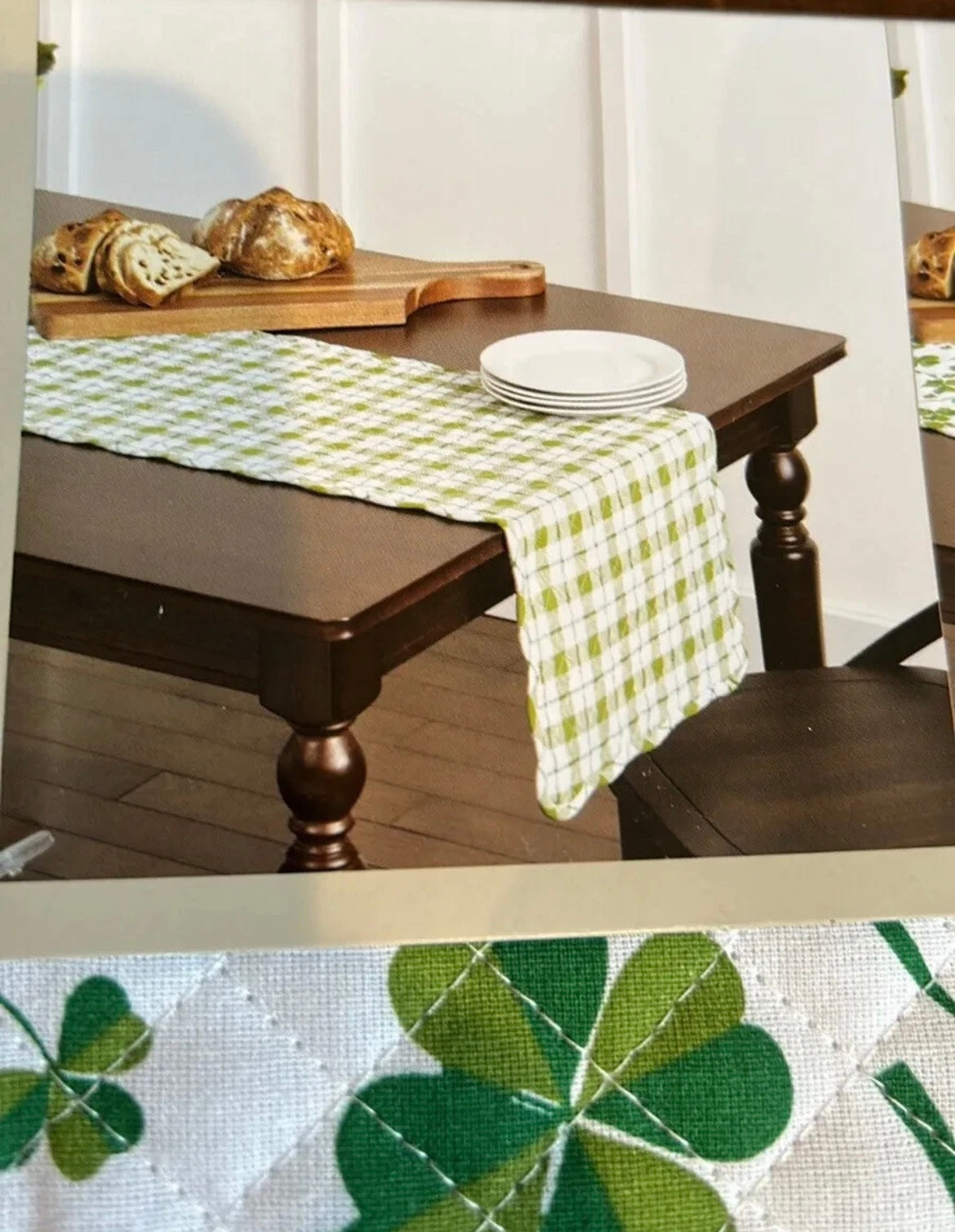 MARTHA STEWART Reversible Table Runner St Patrick’s Day Clover Quilted 14”x72”