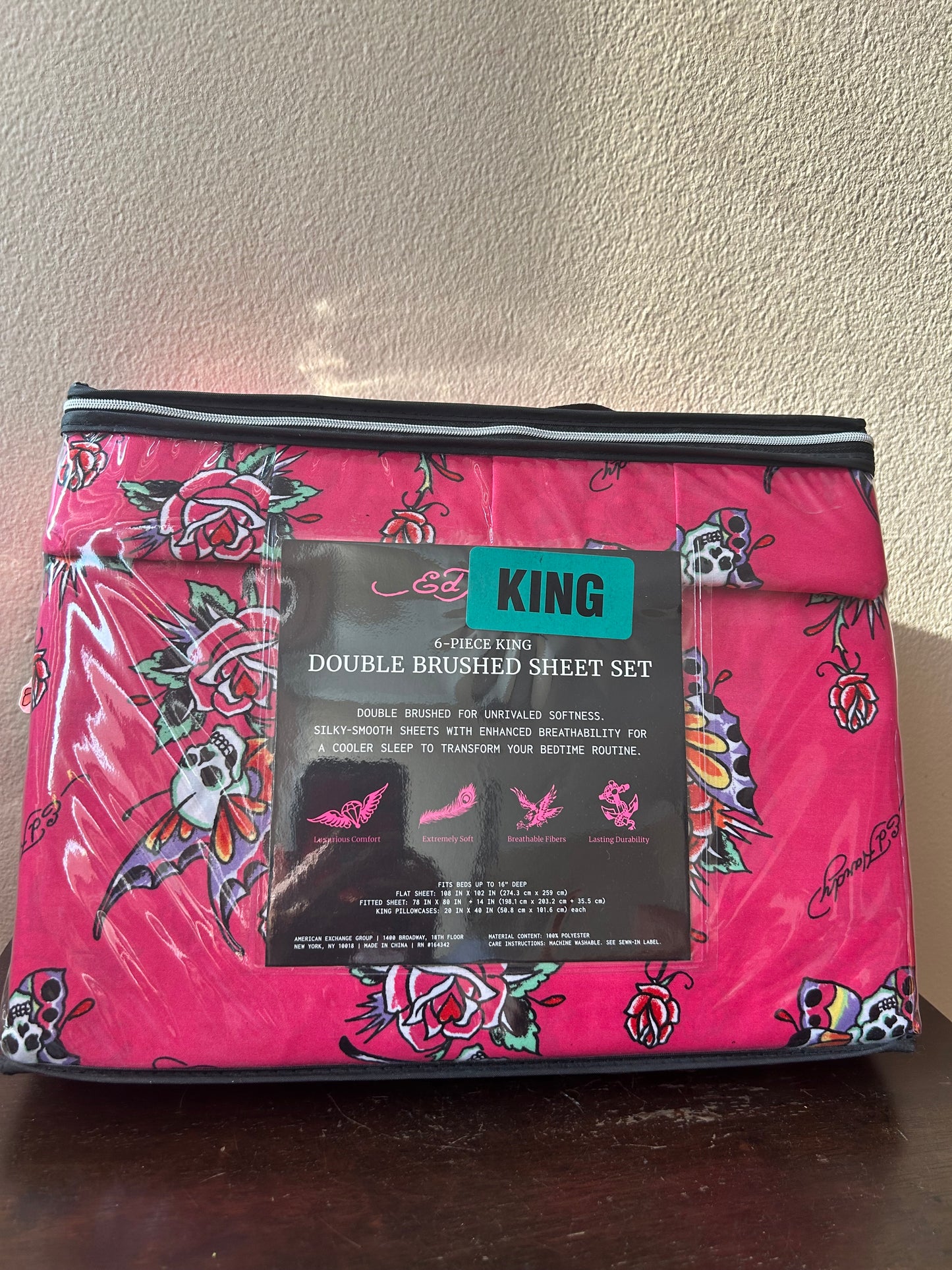 Ed Hardy New King 6 Pc Sheet Set Halloween Skull Butterflies Roses