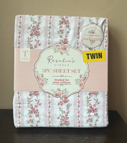 Rosalie’s Garden New Twin Sheet Set Roses Pink Love Valentines Girls