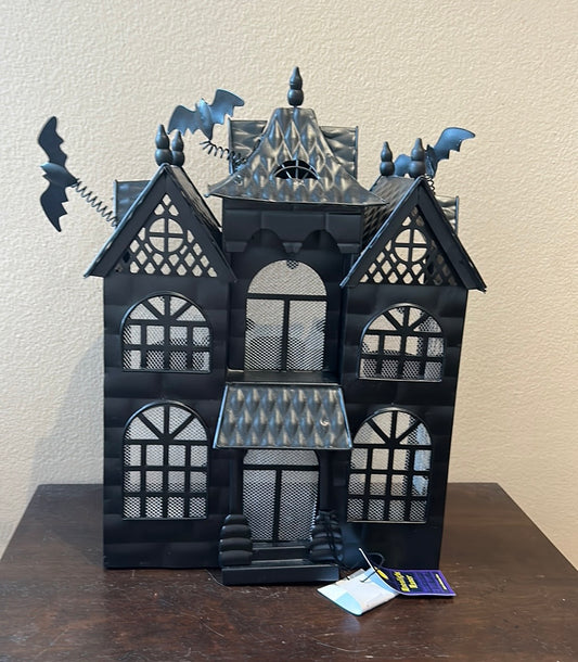 Moonlight Manor Metal Haunted House Castle Tea Light Candle Halloween Decor New