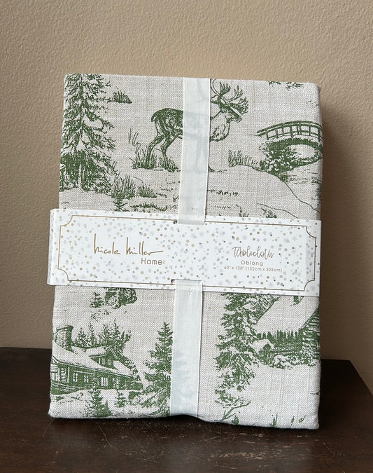 Nicole Miller Tablecloth Christmas Evergreen Trees  60”x120”stag Deer