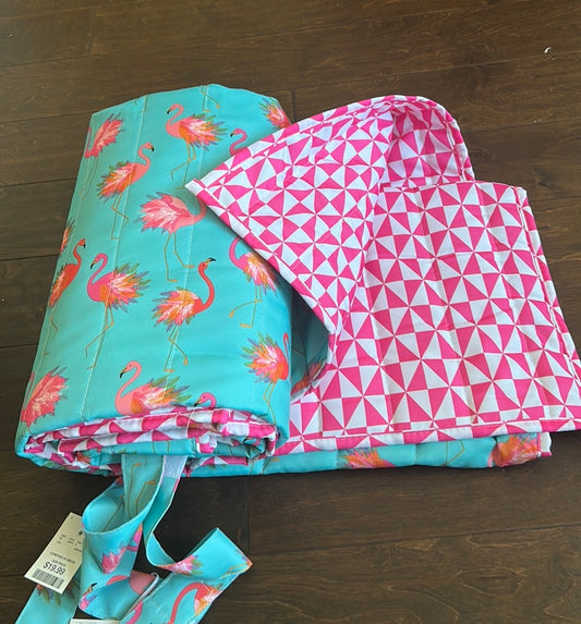 Cynthia Rowley Outdoor Blanket Pink Flamingo Beach Picnic Water Repellent 60”x70