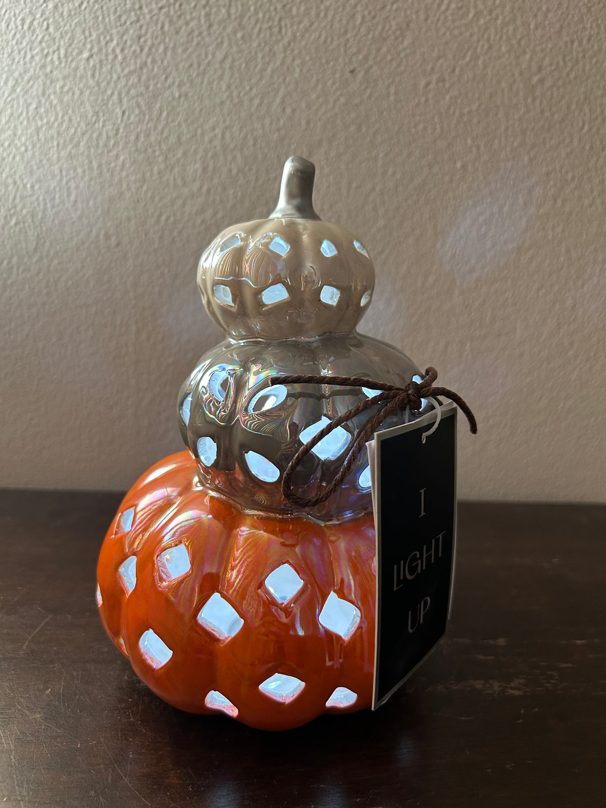 New Stacked Led Light Up Pumpkins Multicolor Fall Decor Ceramic 7.5” Tall