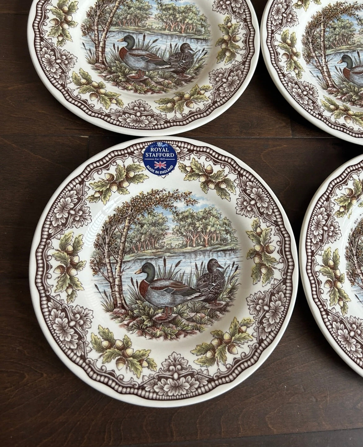 Royal Stafford England Mallard Duck Fall Woodland 8.5" Salad Plates Set of 4 NEW
