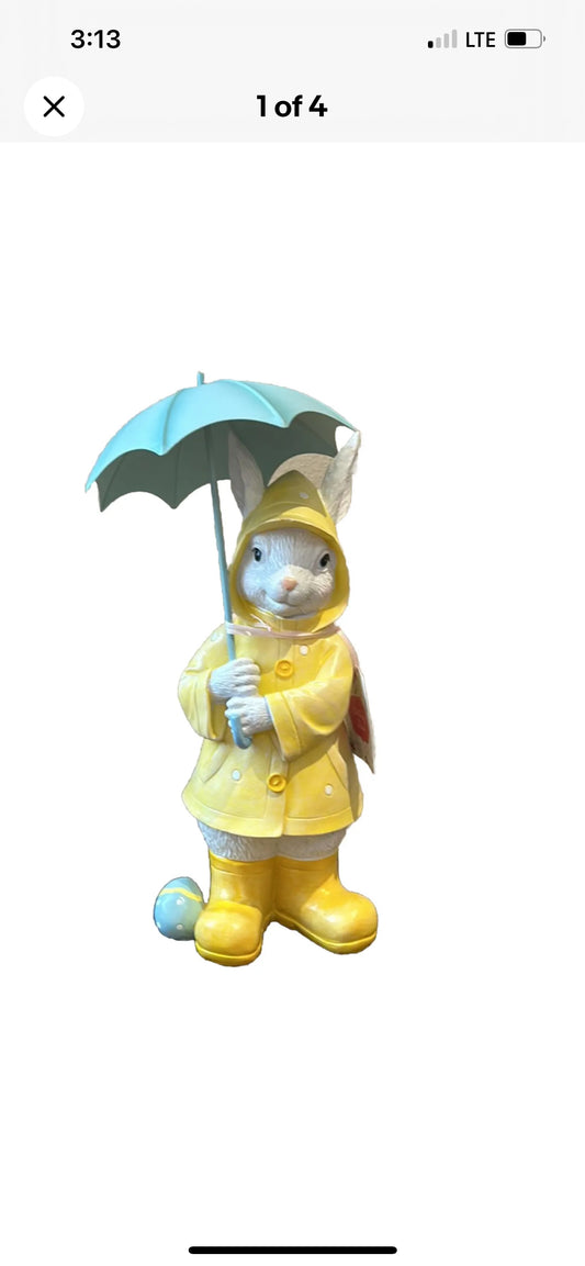 Cottontail Lane Easter Bunny With Umbrella Wearing Raincoat New 13.5” Tall