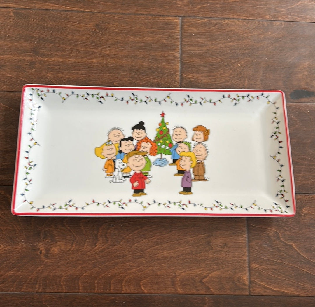 Zrike Brands Snoopy & Gang Christmas Platter New 13.5”x6.5” Ceramic New