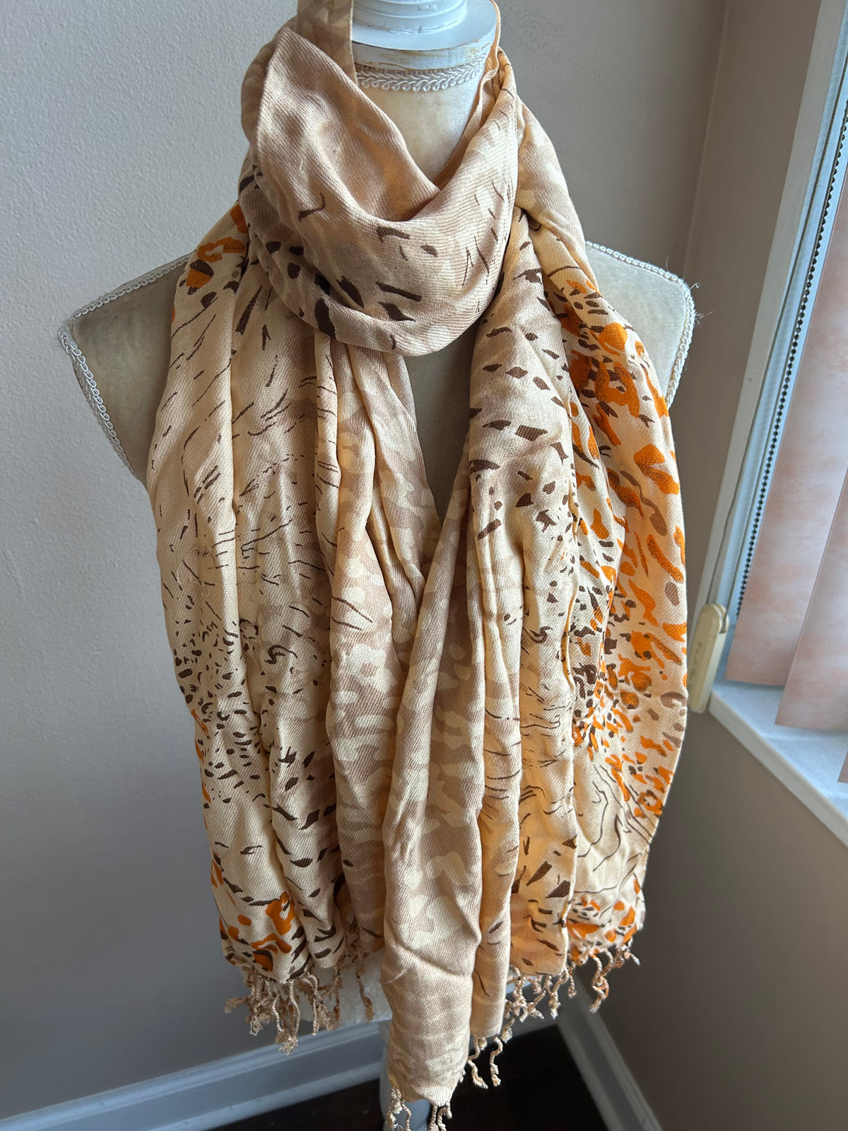 New Womens Animal Print Scarf Shawl Fringed 5002-3102