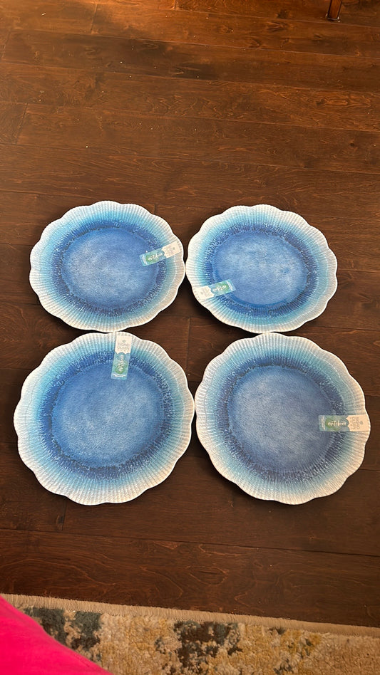 Sigrid Olsen Ocean Themed Blue Dinner Plates Melamine New Scalloped Set Of 4