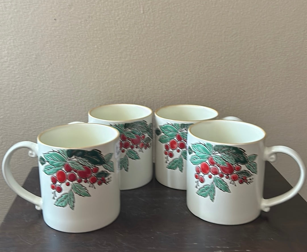 Set Of 6 Eli & Ana Christmas Stoneware Coffee Mug New Holly Berry New