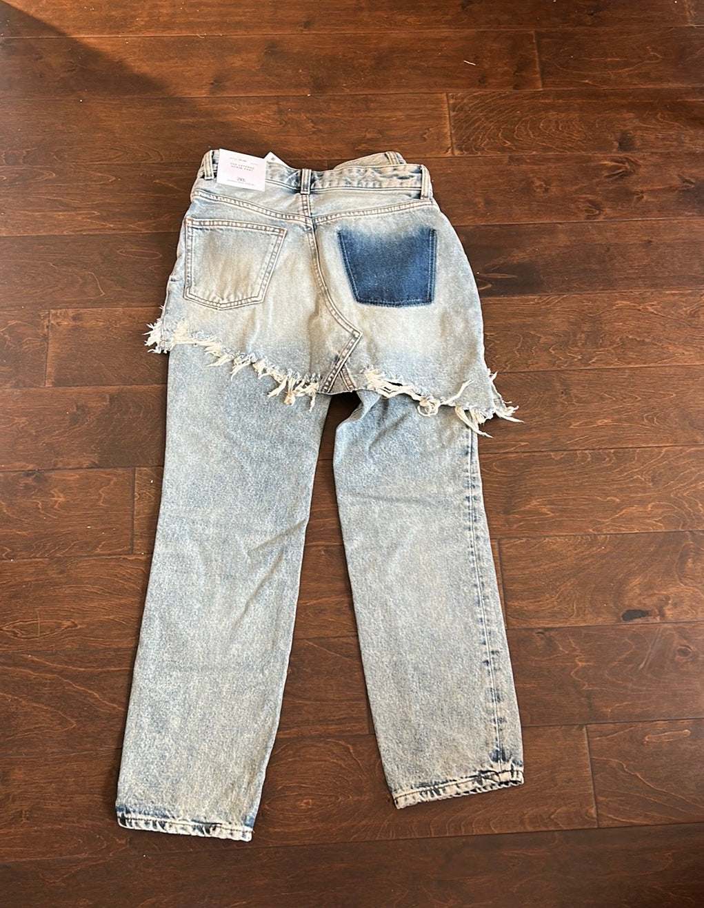 ZARA WOMAN NWT ZW STRAIGHT-LEG MID-RISE Layered JEANS FADED BLUE Sz 0