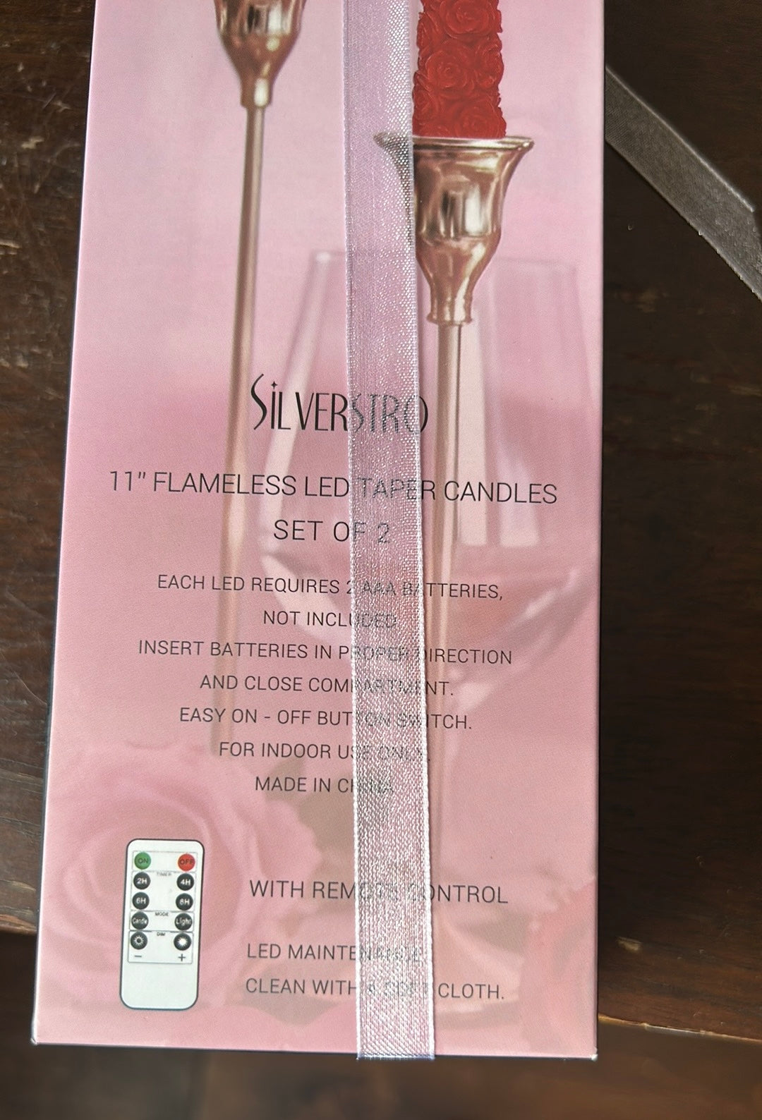 Silverstro Set Of 2 Valentines 11” Flameless Taper Candles New Roses Red Remote