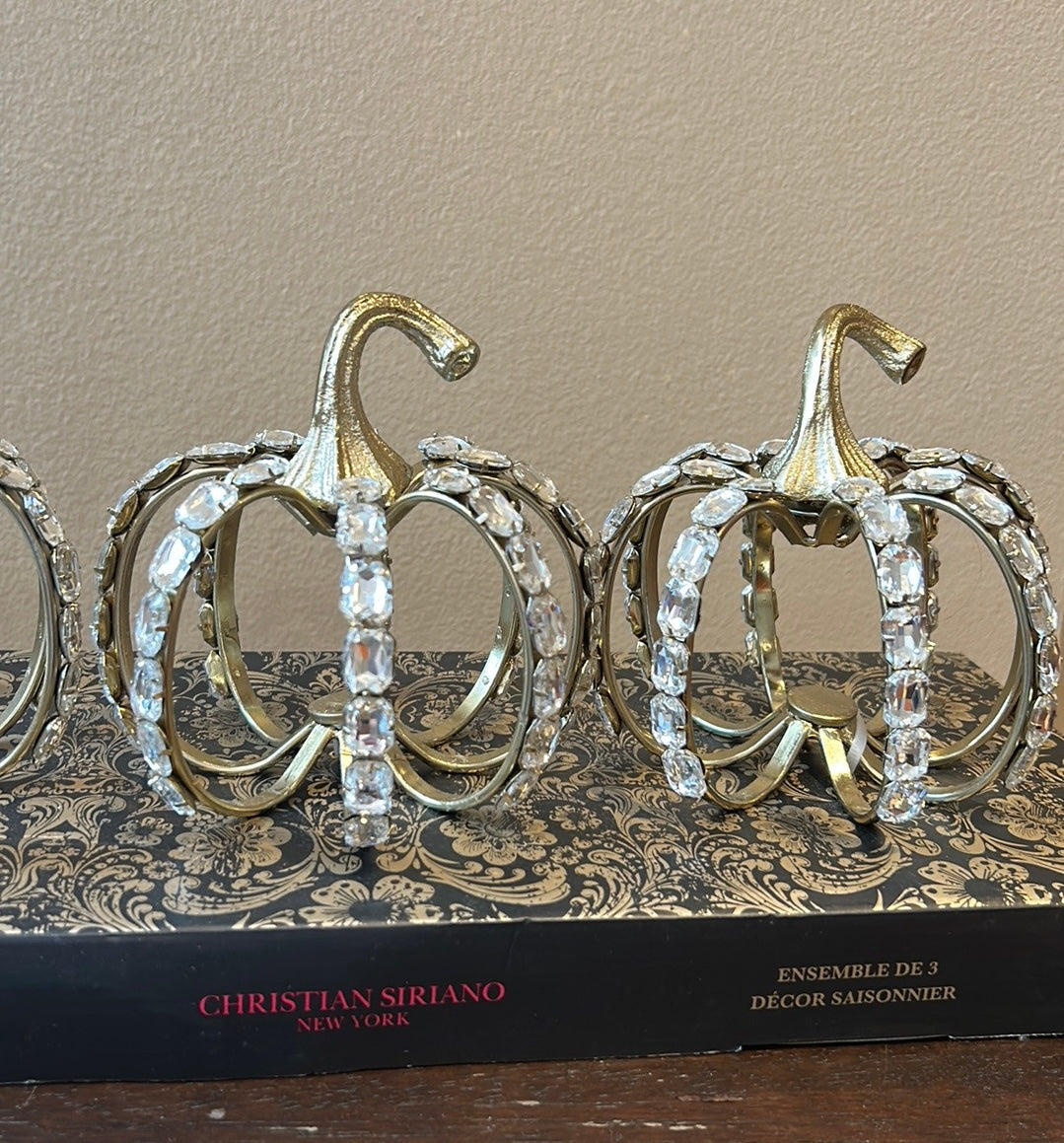 Christian Siriano Set Of 3 Embellished Pumpkins New Rhinestones