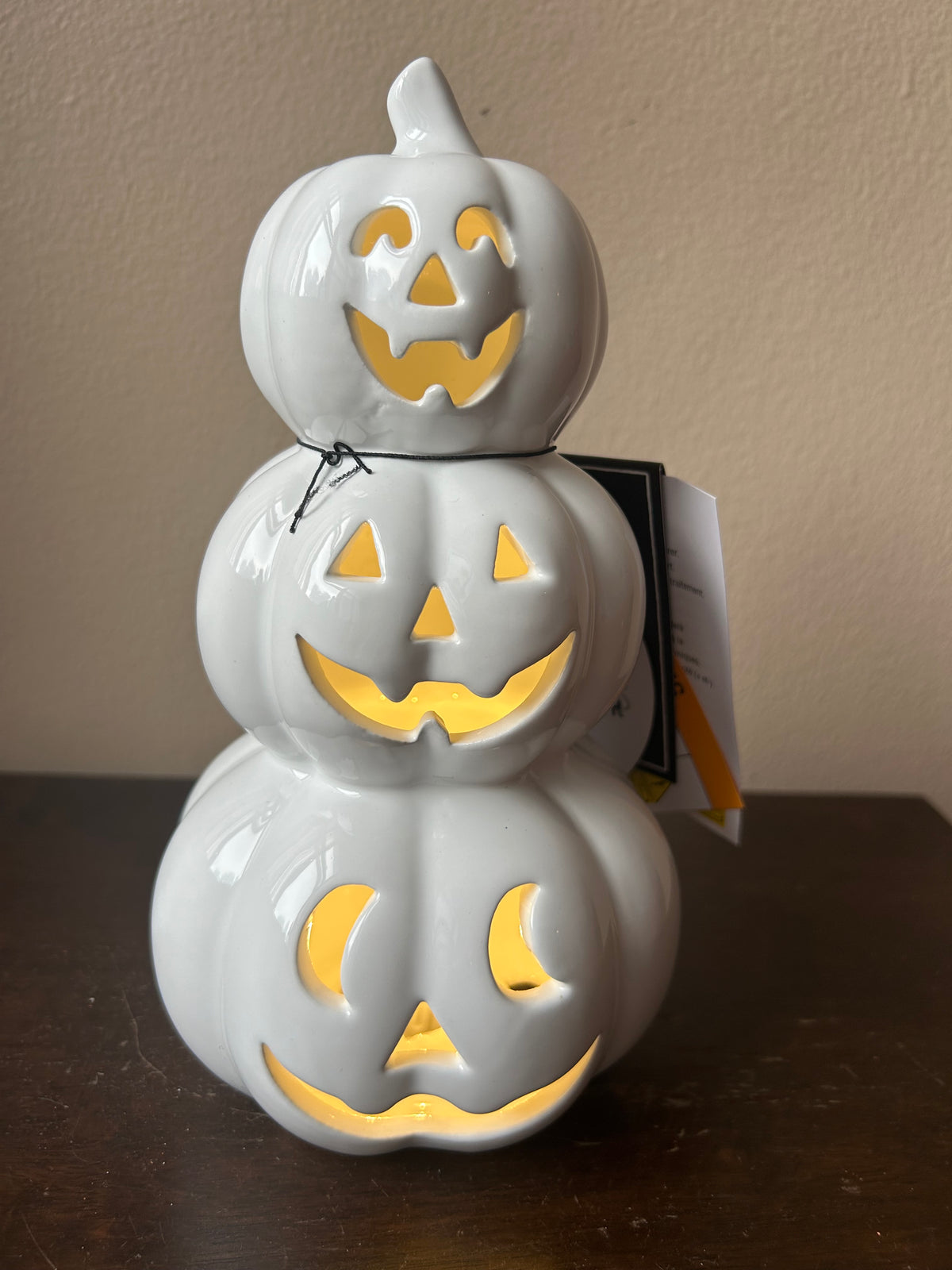 Martha Stewart Stacked Led Pumpkins New Orange Fall Decor Ceramic 9” Tall