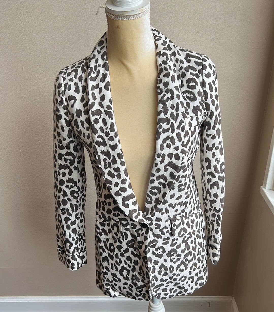 J Crew Leopard Animal Print Linen Blend Blazer Size 00 New ST2925