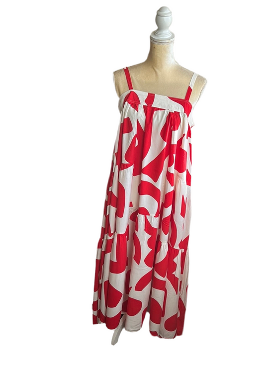Abel the Label Anthropologie Red White Maxi Dress NWT Strappy Boho