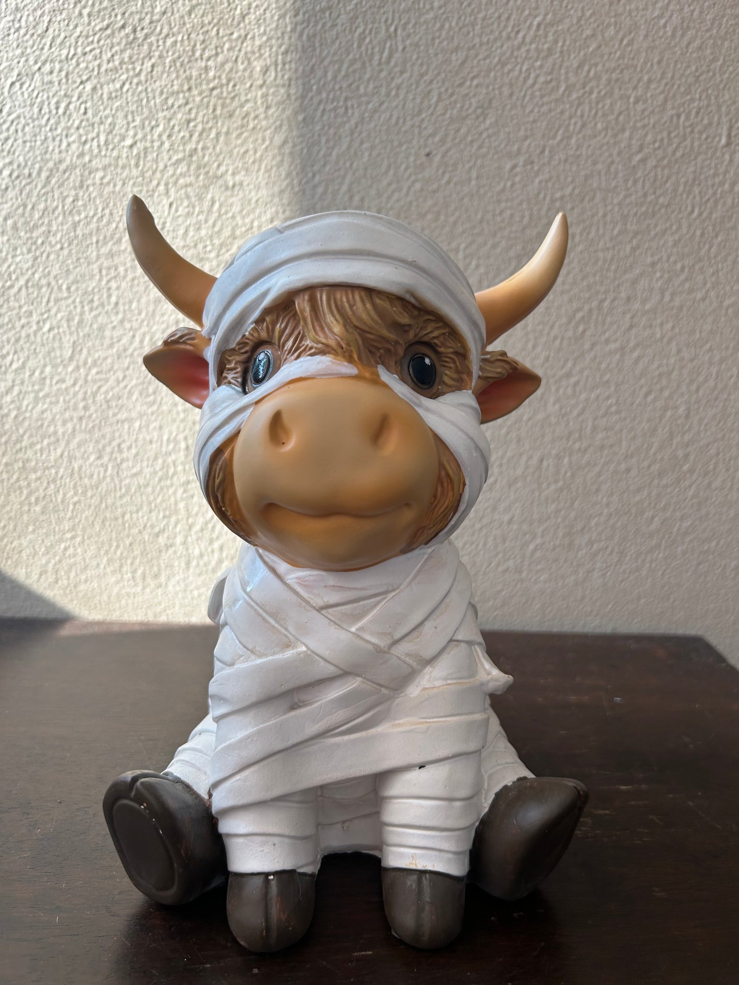 New Halloween Mummy Highland Cow Figurine Decor spooky new 8.5” Tall