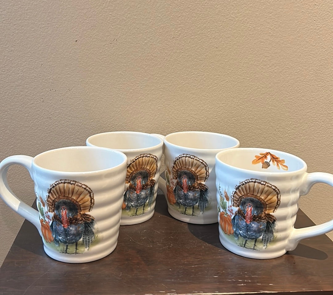 Maxcera Coffee Mugs Set Of 4 Cups New Turkey  Fall Thanksgiving