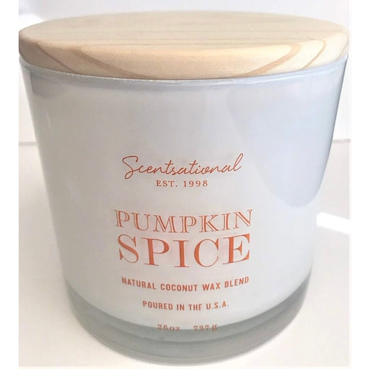 Scentsational Pumpkin Spice Candle  Glass Jar 26oz 3 Wick Coconut Wax Blend