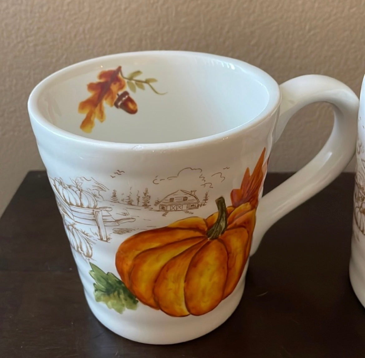 Set Of 4 Pumpkin Fall Coffee Mugs Cups New Thanksgiving Leaves Ceramic